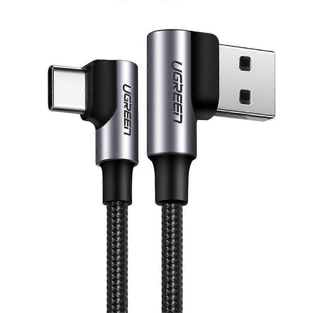 Green Angled USB-A to USB-C Cable 3A, 2m - Grey