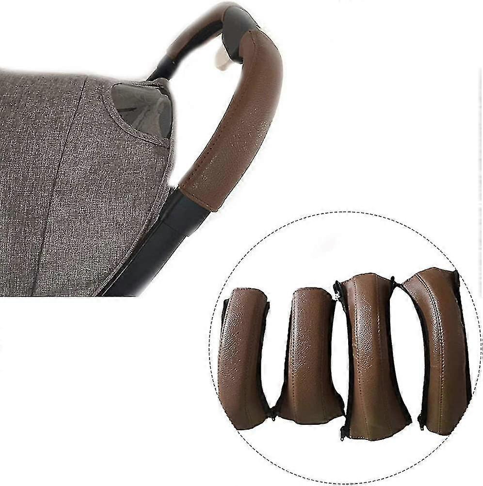 4pcs Pu Cuero Cubierta Protectora Mango Protector Cochecito Cubiertas Protectoras Con Cremallera