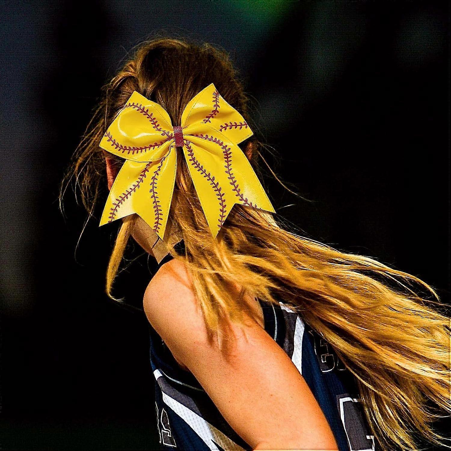 Riesige Glitzer-Softball-Schleife Für Mädchen & Frauen – Elastische Haarschleife Mit Lederoptik Für Cheerleading & Sportevents
