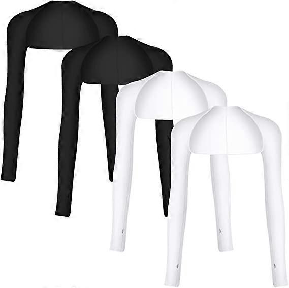 4 pairs of cooling cape arm sleeves with finger holes (black and white), suitable for women's golf driving, made of universal elastic material for men