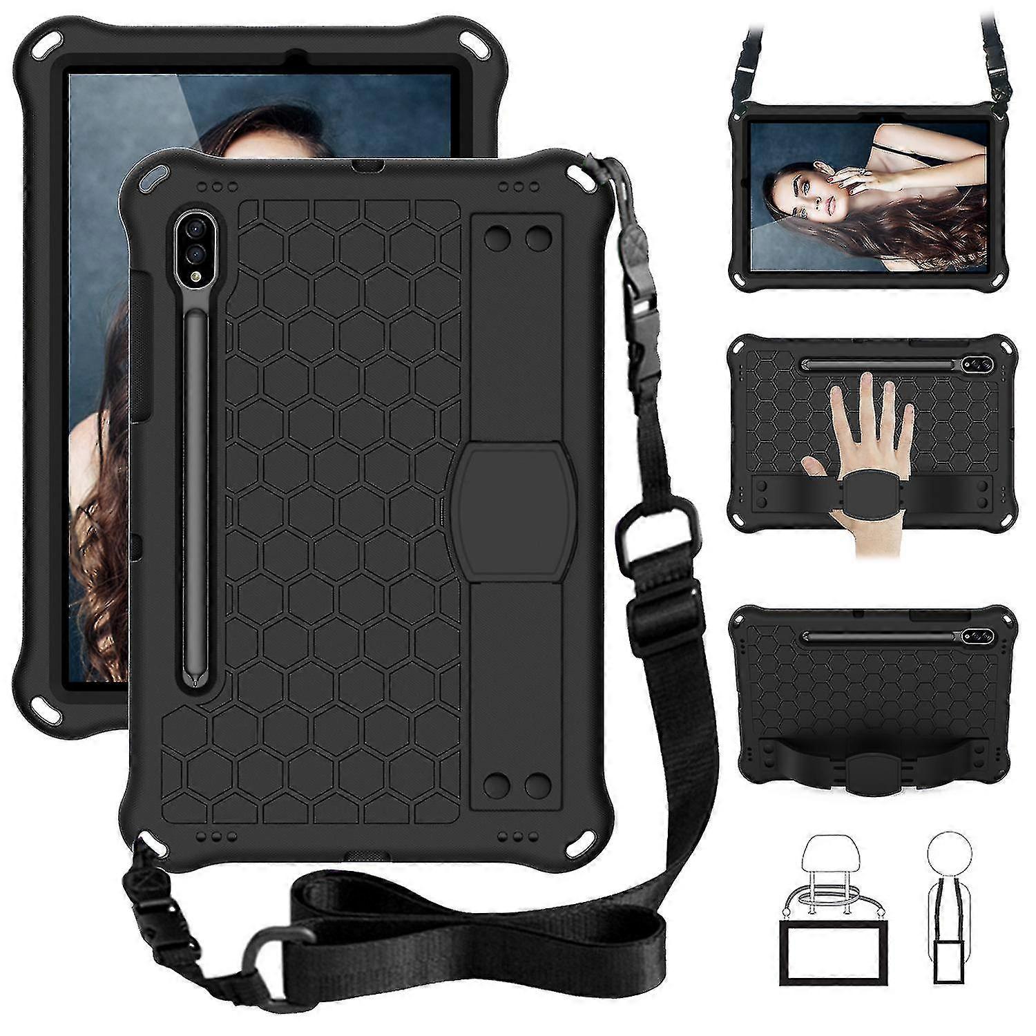 Compatible With Samsung Galaxy Tab S8 Honeycomb Texture Eva Shoulder Strap Anti-drop Handle Kickstand Tablet Cover With