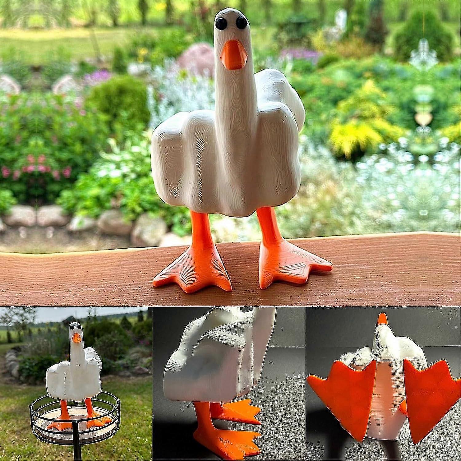 Funny Middle Finger Duck Art Sculpture - Resin Ducks Statues Decor