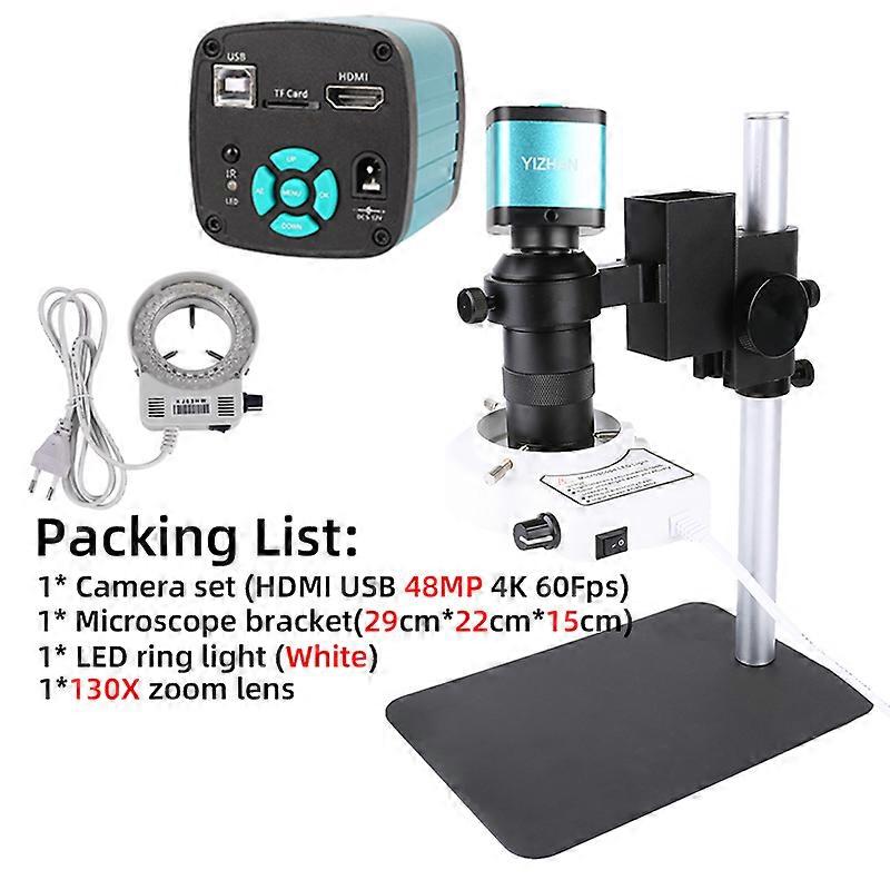 48MP 4K USB Digital Video Monocular Microscope HDMI-compatible Camera 180X 130X Lens& LED Circular lamp For Solder Phone Repair