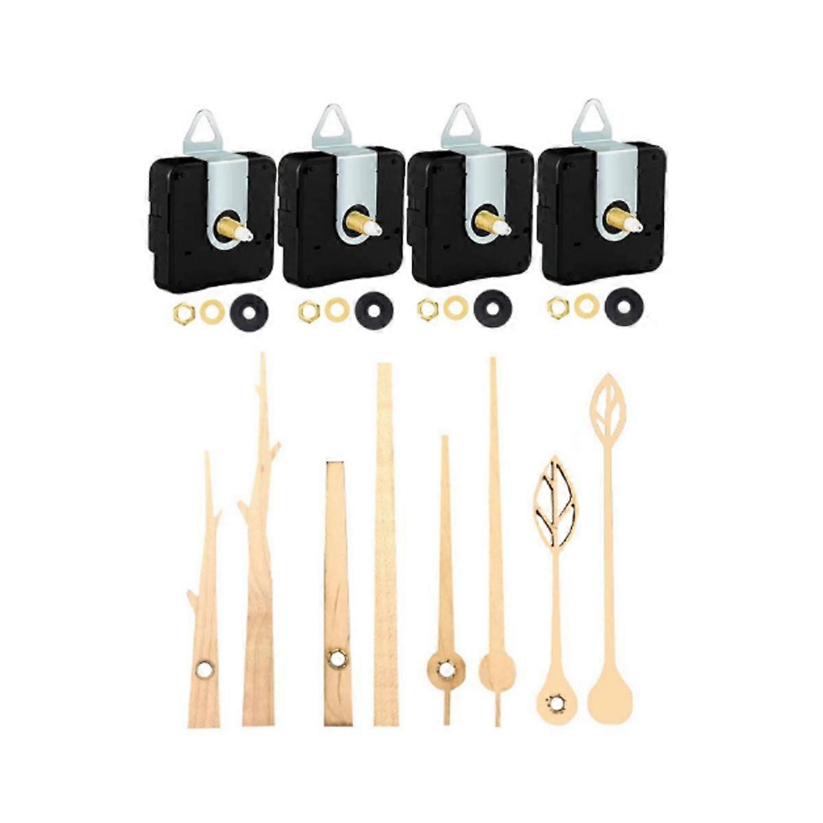 4Pcs Quartz Clock Movement Mechanism Parts with 4 Walnut Clock Hands Clock Accessories for Clock Re