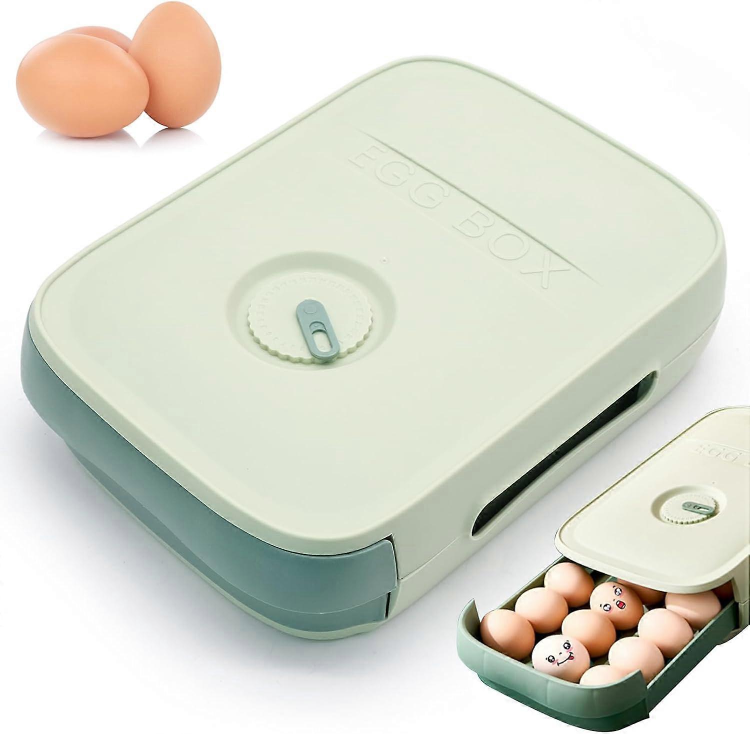 Egg Box with Drawer, Stackable Egg Box, Plastic Kitchen Egg Basket Kitchen Egg Storage Box for Fridges, Freezers - 21 Eggs