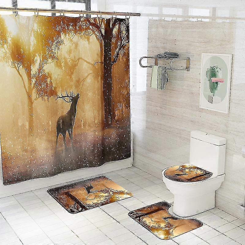4pcs Animal Series Printed Toilet Floor Mats Bathroom Non-slip Carpet Set