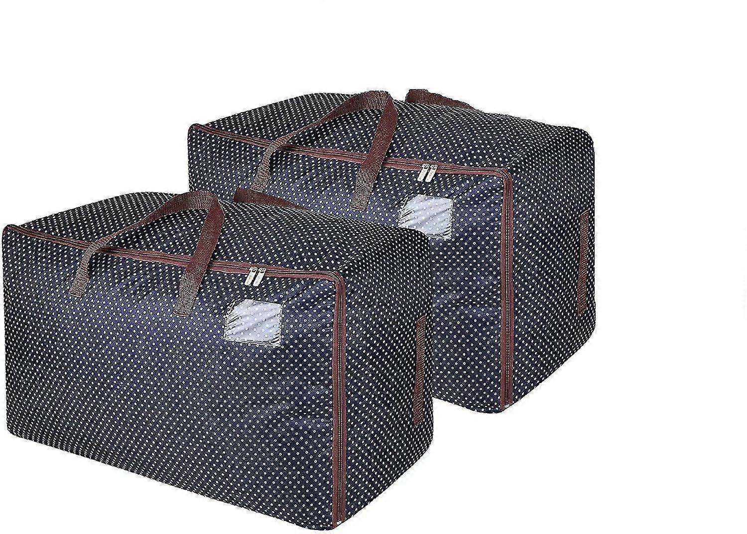 2 Pack 100l Extra Large Garment Rack Underbed Commodes Foldable Organizer Bags For Comforters (blue 70*42*35cm)