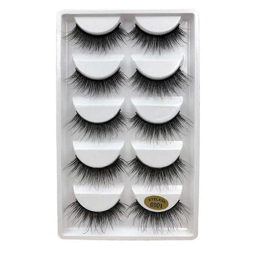 5 Pairs 3d False Eyelashes Natural Black Long with Invisible Band Reusable