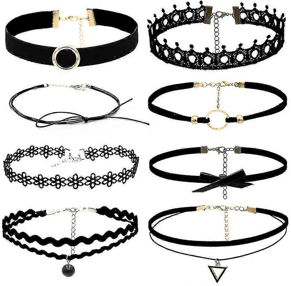 Collana girocollo nero 8 pz girocolli in velluto nero, nero classico gotico girocollo-MXBC