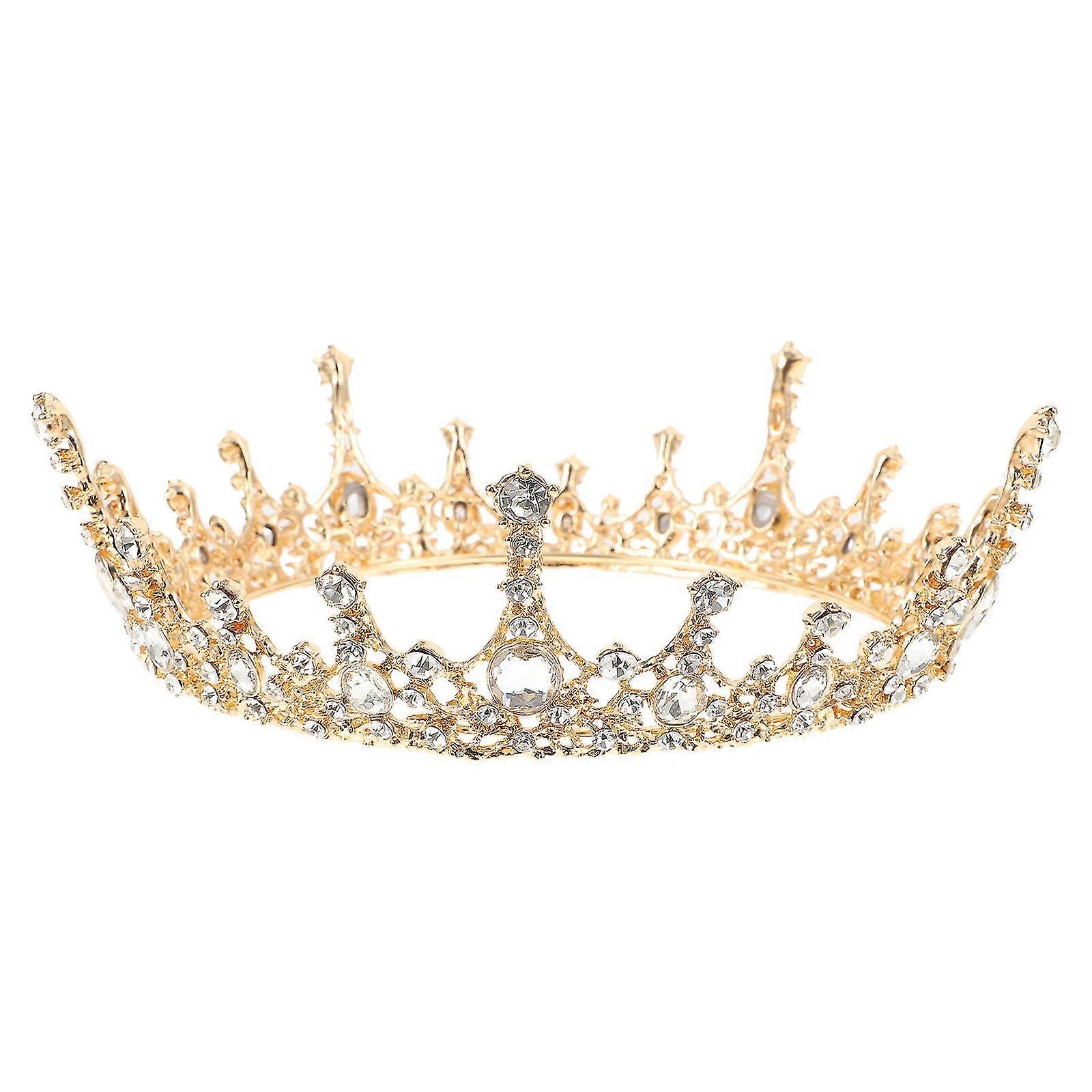 1pc Wedding Bride Crystal Ancient Copper Round Shape Baroque Style Crown Tw