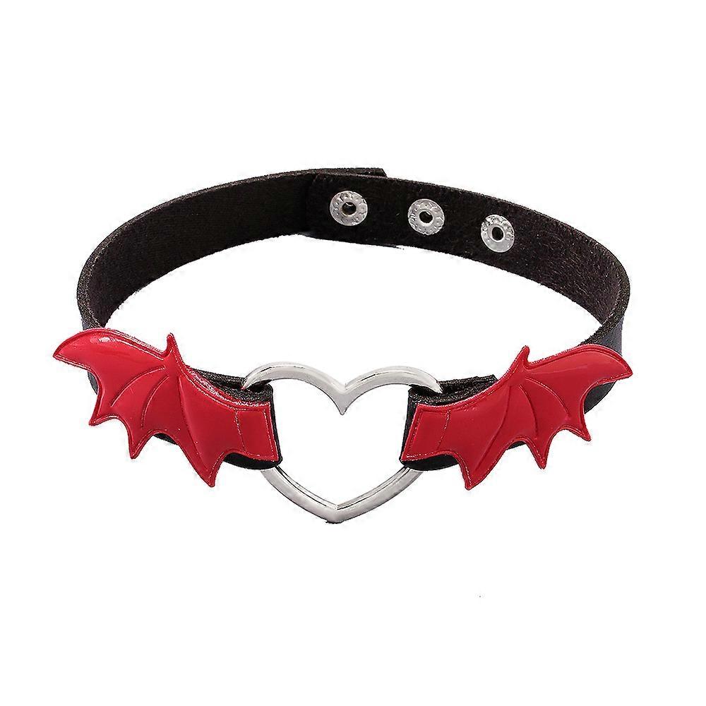 Devil Wing Choker Gothic Heart Adjustable Leather Choker