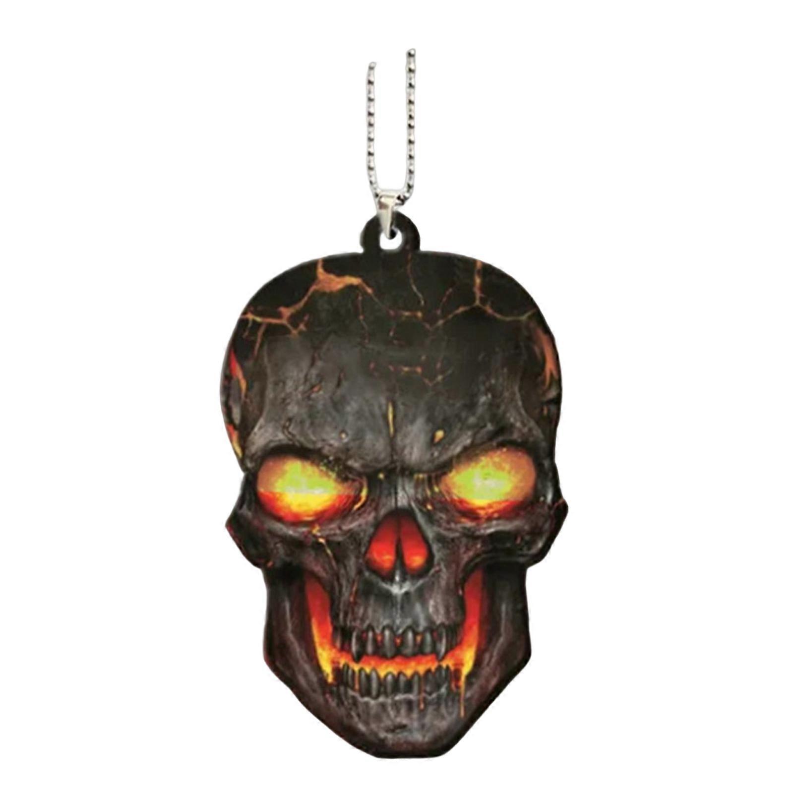 Mengxi Rearview Mirror Pendant Flat Surface Color Printing Skull Pattern Not Easy to Break Fine Workmanship Decorate Portable Halloween Skull Car Hang