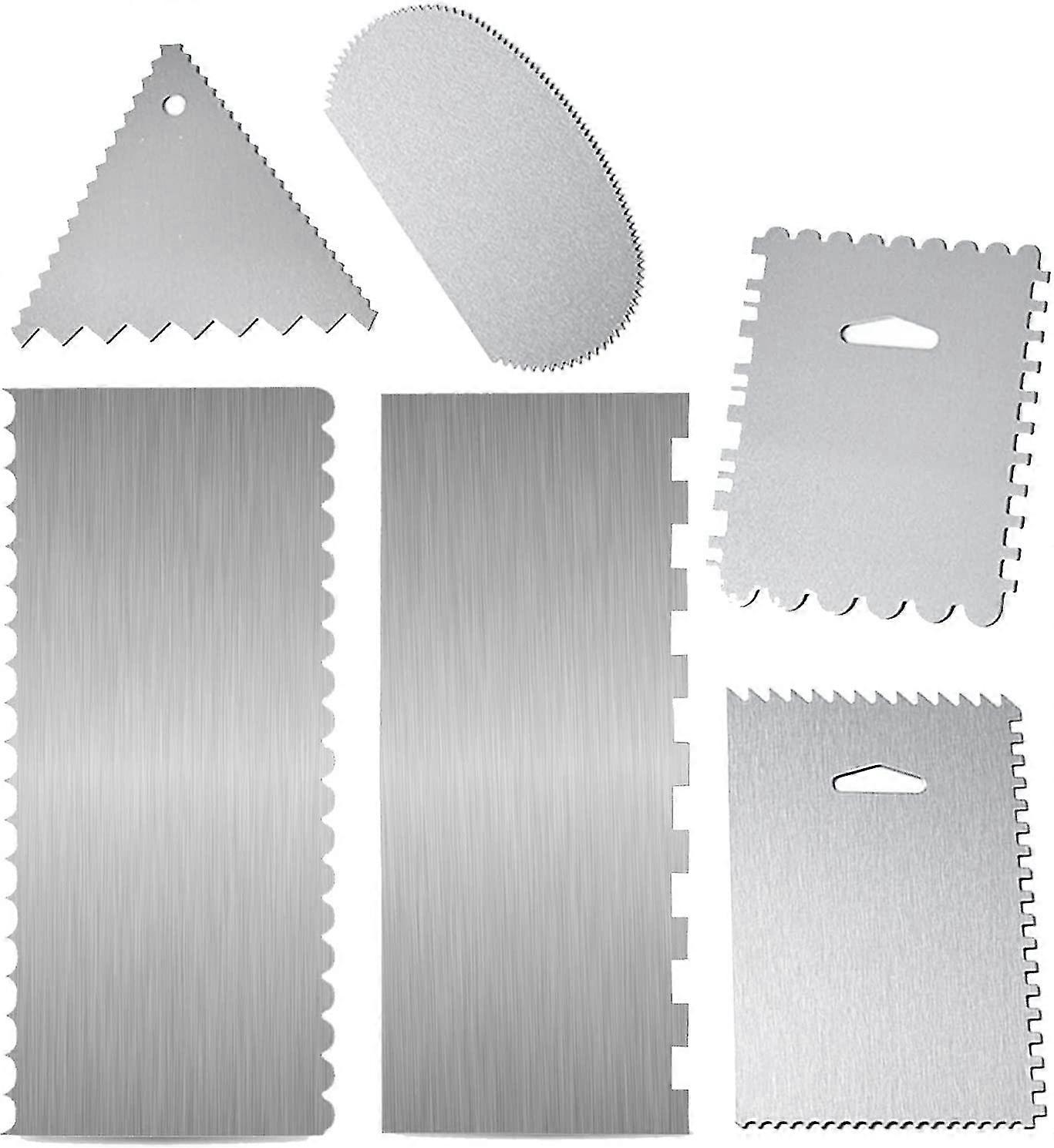 6 Pieces Stainless-steel Cake Scraper Set, Double Sided Patterned Comb Metal Scraper 9 Inch, Edge Stripe Edge Baking Tools Smoother Scraper For Mousse