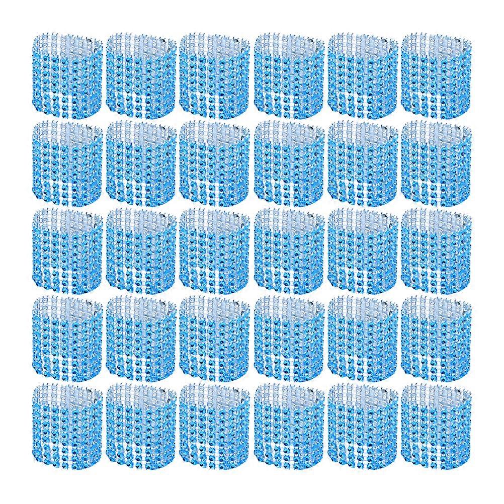 30PCS Elegant Napkin Ring with 8 Row Rhinestone Pretty Napkin Holder Napkin Buckle Decoration for Wedding Party (Lake Blue)