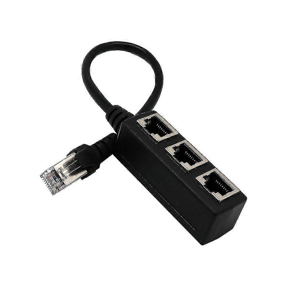 Network Splitter Adapter, 1 Male To 3 Female Socket Port Ethernet Network Splitter Adapter Cable Suitable Ethernet(1pc, Black)