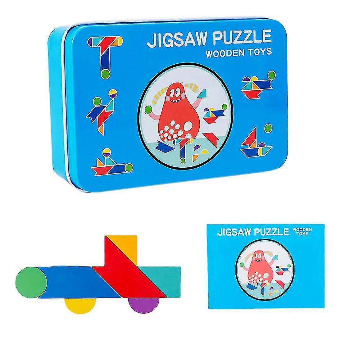 Children's Tangram Iron Box Plane Jigsaw Puzzle Interactive Toy