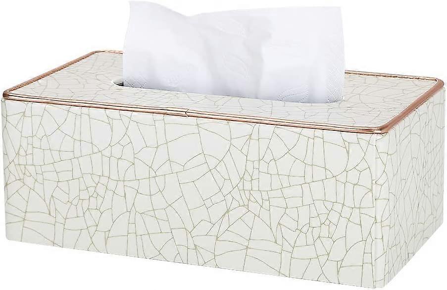 Rectangular Leather Tissue Box (Beige - Ice Cracks Pattern)