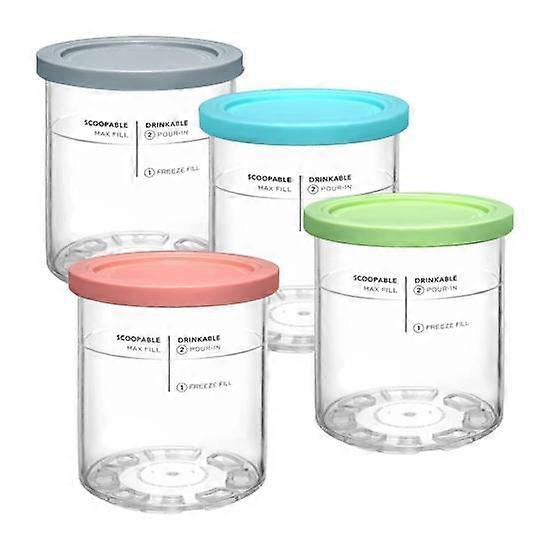 4Pcs Ice Cream Container for Ninja NC500 Ice Cream Maker Leaf Proof Lid Food Grade Portable Kitchen 24Oz Freezer Ice Cream Pint Jar Cup