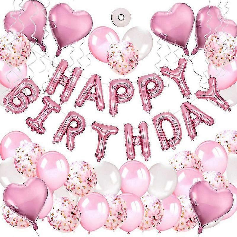 Birthday Decoration Girl Happy Birthday Garland Balloons Birthday Decoration Set With Pink Balloons, Tissue Paper Pompoms Pink For Decoration Birthday