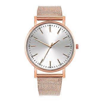 Moda Malha Cinto Strap Relógio de Quartzo Cor Sólida Dial Casal Relógio de Pulso (Ouro Rosa Branco)