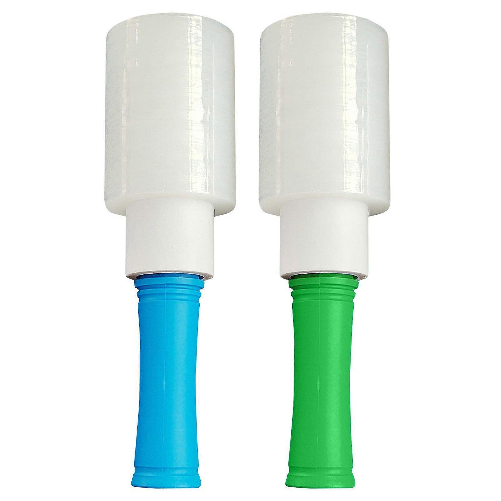 2 Rolls Stretch Wrap with Plastic Handle Industrial Strength Clear Flexible Extra Long Adhering Packing Moving Shrink Wrap Film