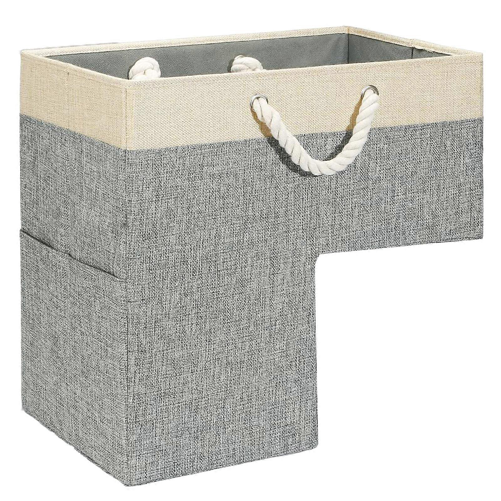 Cestino per scale pieghevole Manico portatile in corda di cotone Tessuto Scala Storage Organizer Vestiti Giocattolo Libro Storage Container grigio beige