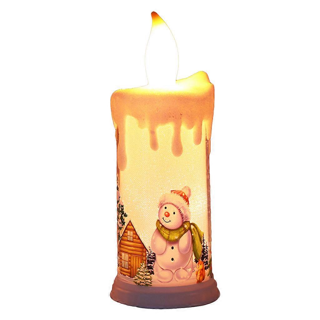 Luminária de Natal realista em formato de vela de pilar com LED, Papai Noel e boneco de neve, sem chama, multicolorida.