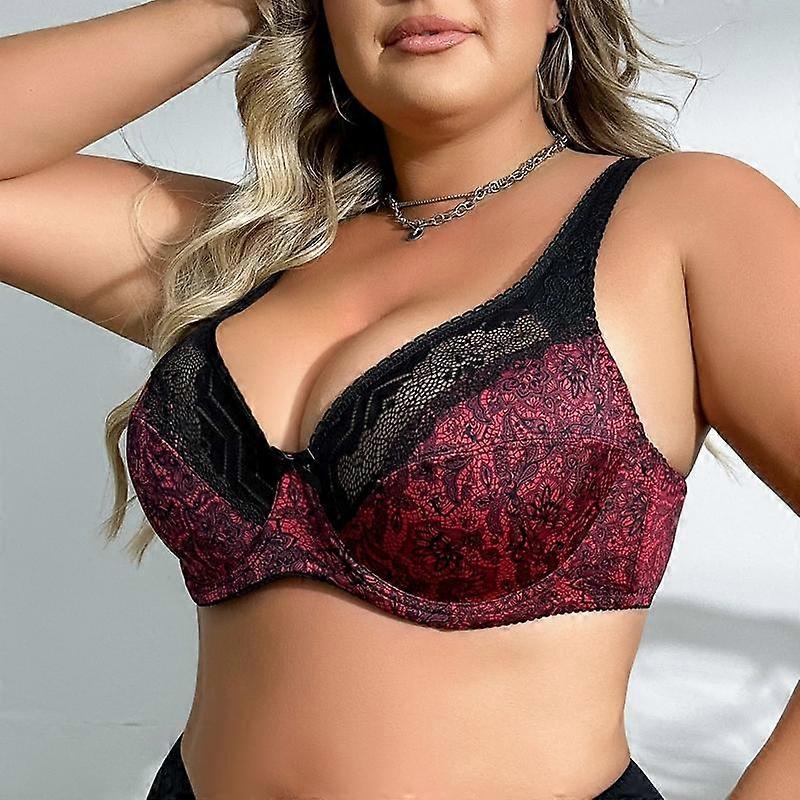 Floral Print Bra Plus Size Women Big Size Bra with Wire Mesh Breathable Underwear with Lace 38D 40D 42D 44D 46D 48D