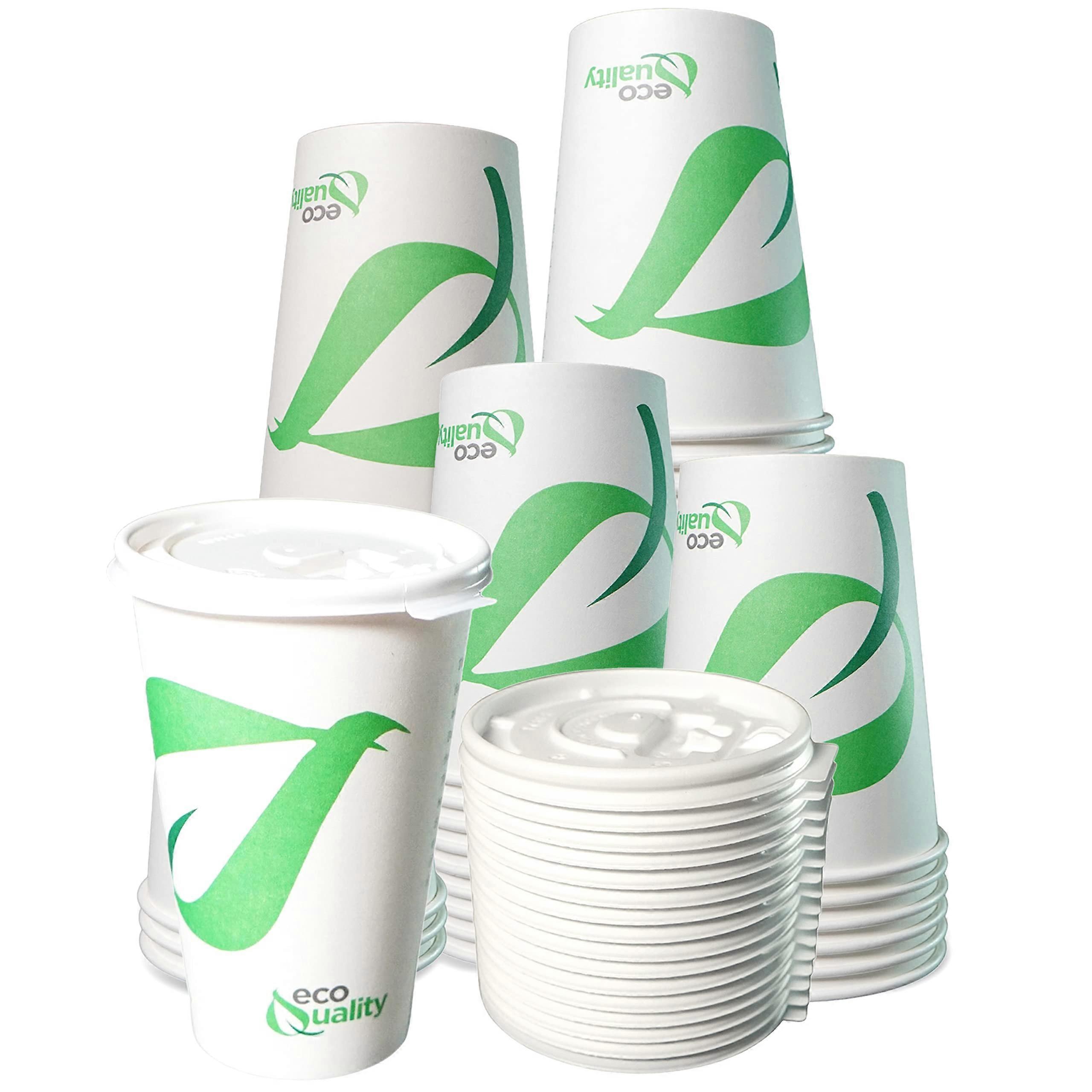 16 oz Compostable Paper Cups with Lids Biodegradable PLA Lined Eco-friendly Hot Cold Cups 200