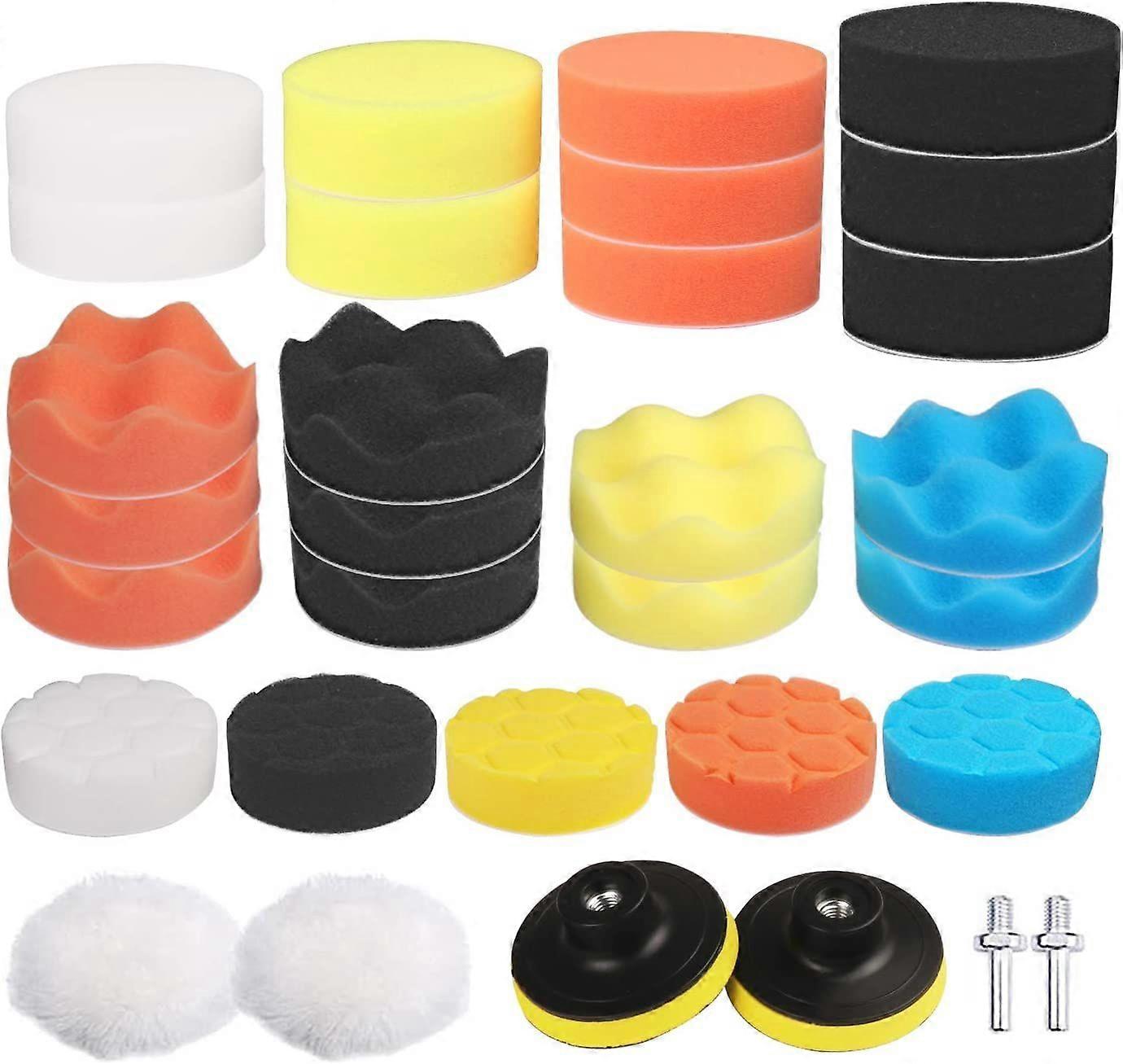 Cordless Screwdriver Polishing Kit - 31pcs Sponge & Wool Pads with M10 Drill Adapter for Car Polishing Machine