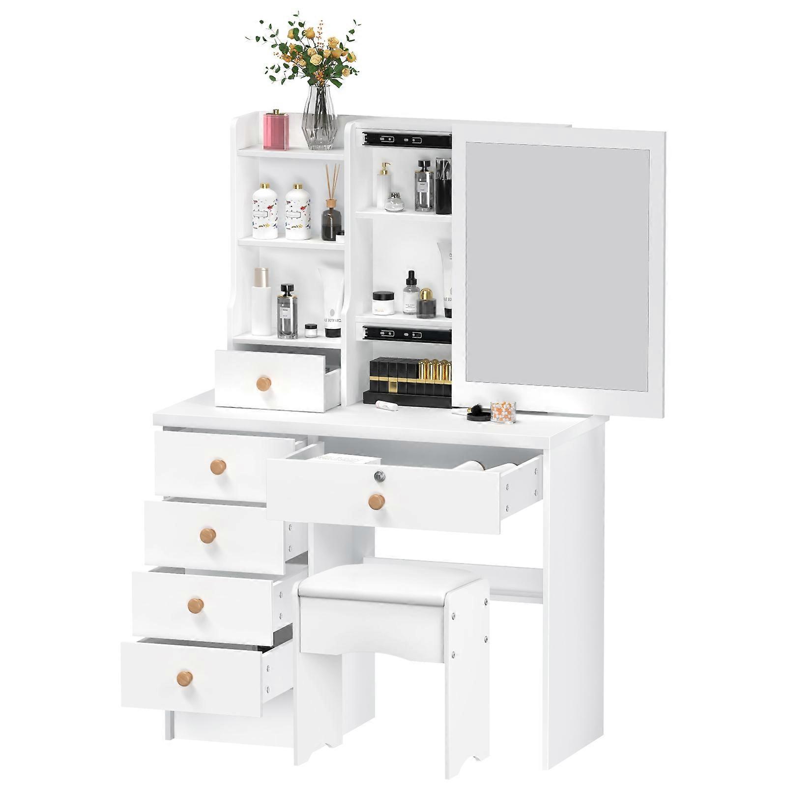 Vanity Desk with Sliding Mirror, Bedroom Dressing Table, Makeup Desk