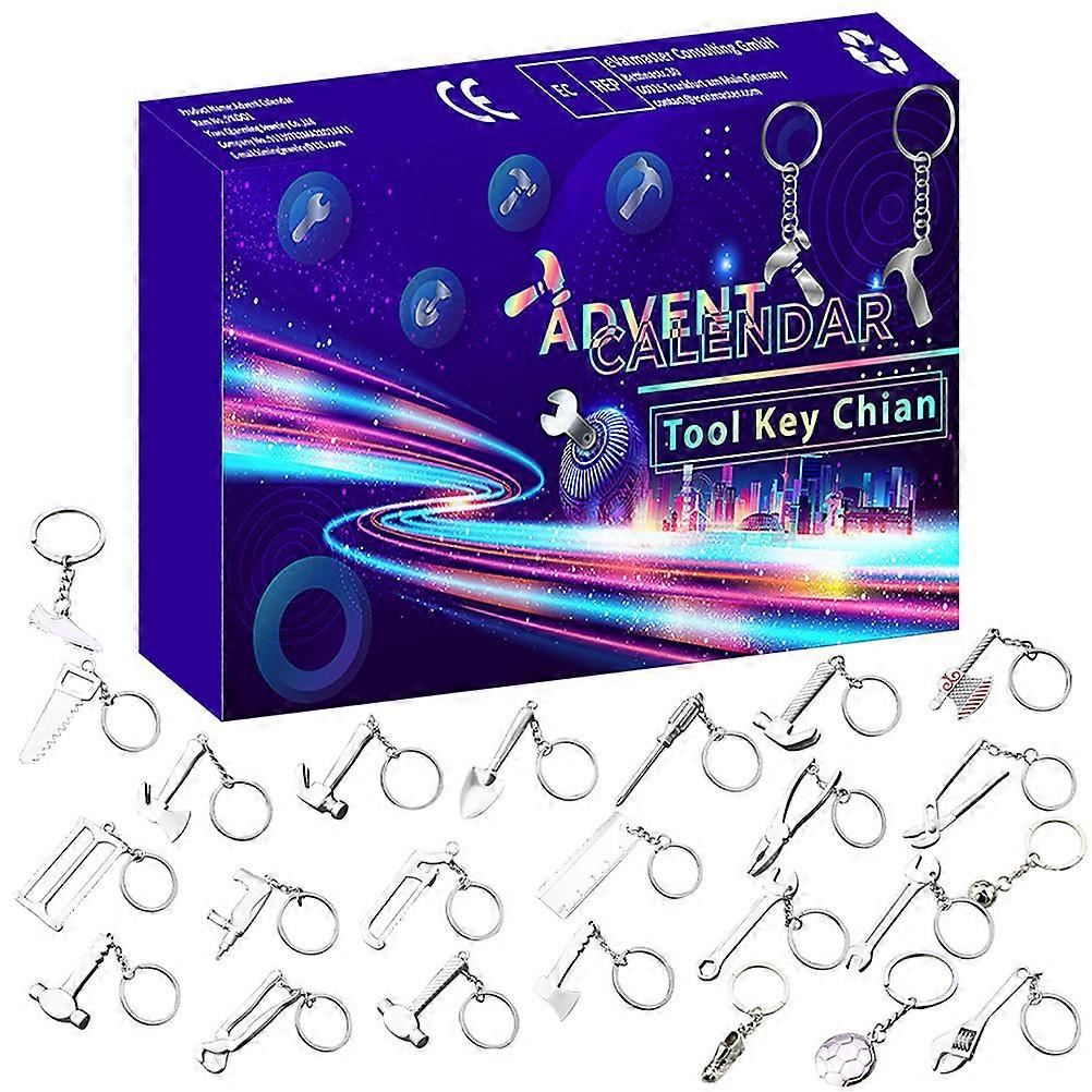 Advent Calendar 2022 Christmas Countdown Calendar with 24pcs Tool Key Chain Unique Gift Backpack Pendant Christmas Present for Kids
