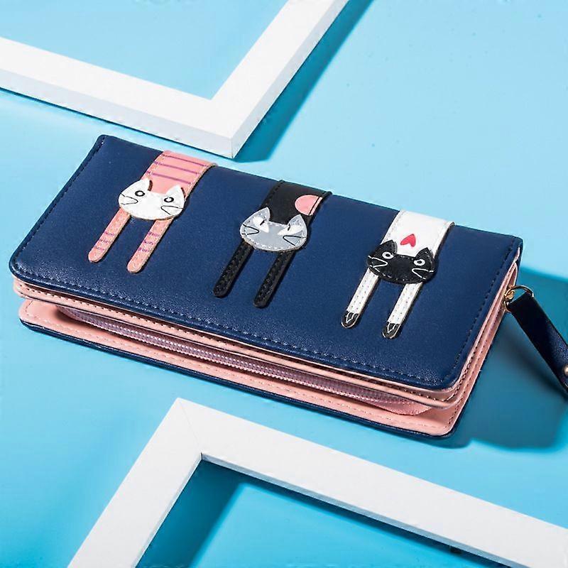 محفظة طويلة بسحاب للنساء مشبك الكرتون القط محفظة السيدات سعة كبيرة حامل بطاقة حقيبة يد -1