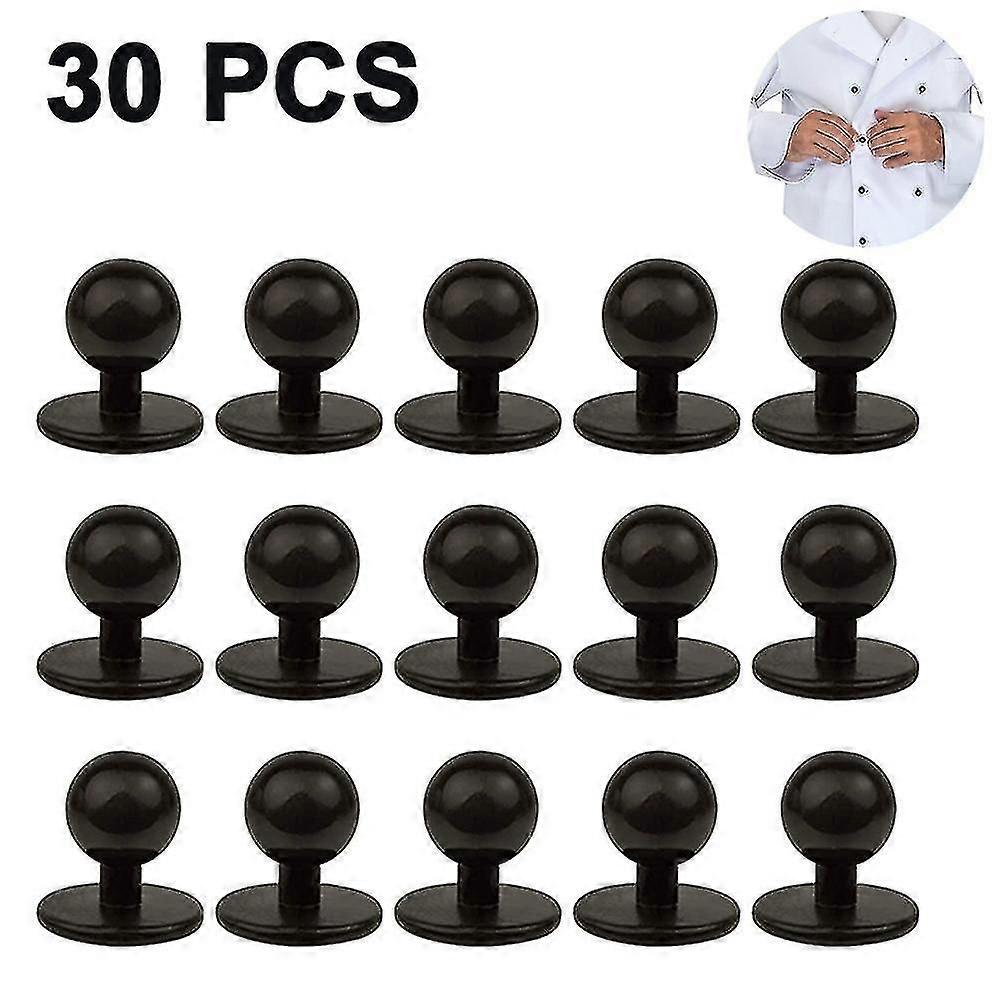 Round Buttons For Chef Jackets, 30 Pieces,black, 11 Mm Head Diameter