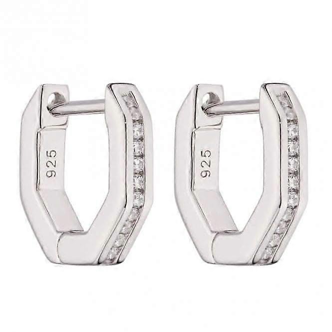 Fiorelli Silver Octagon Hoop Zirconia Earrings E6133C