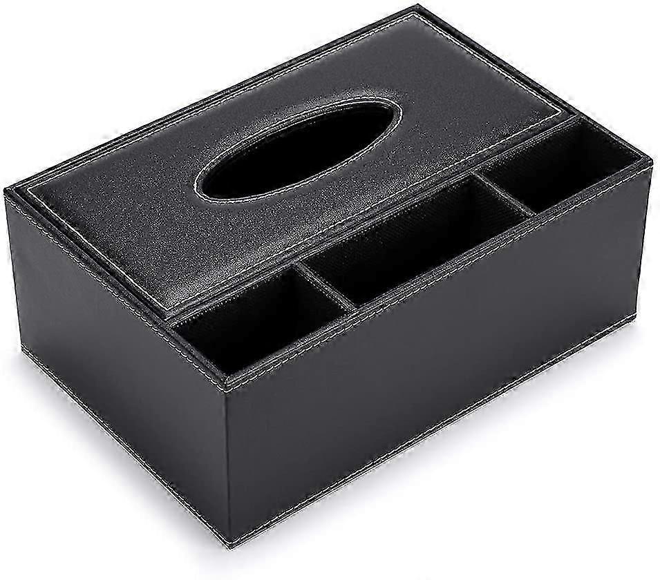 Rectangular PU Leather Tissue Box Dispenser with 3 Compartments Desktop