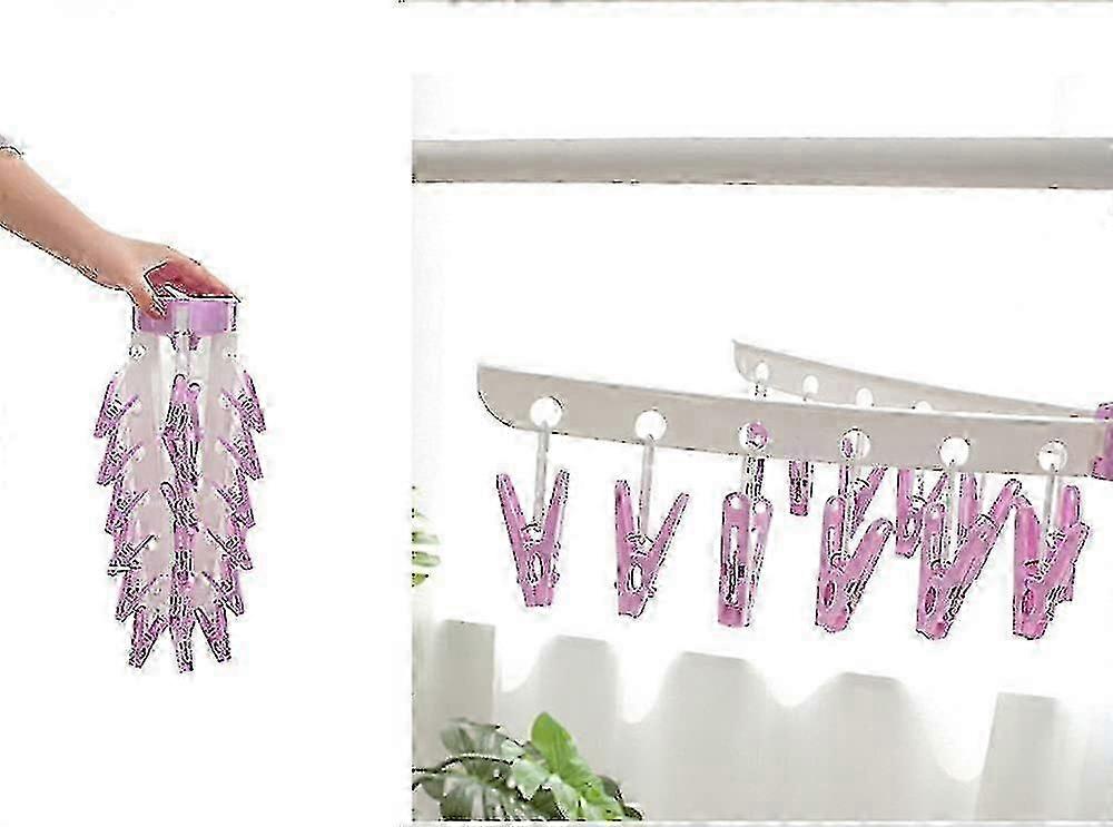 With 36 Clips Plastic Portable Folding Drying Rack (Purple)