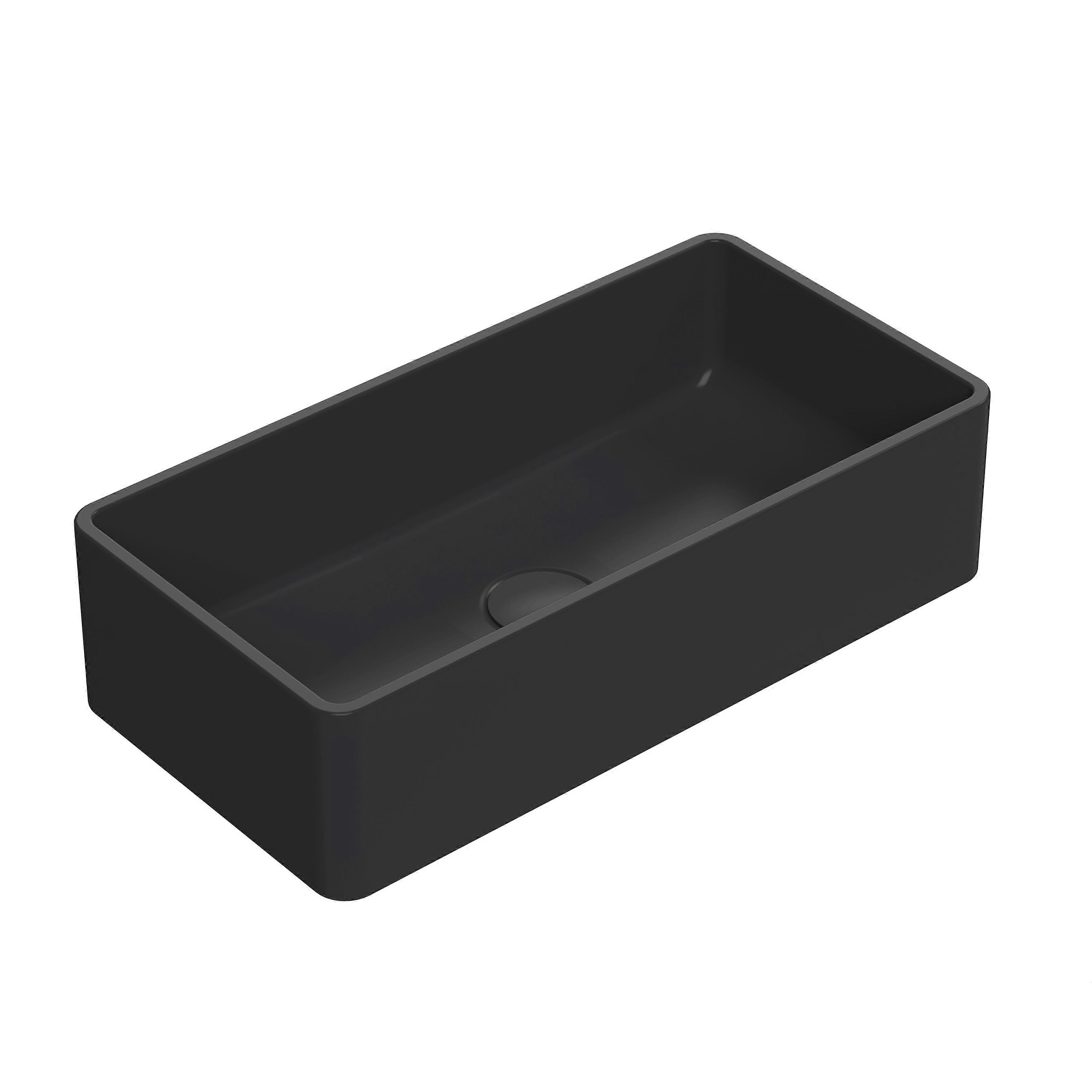 Rectangular Matt Ceramic Countertop Vessel Without Overflow - 465mm - Matt Black