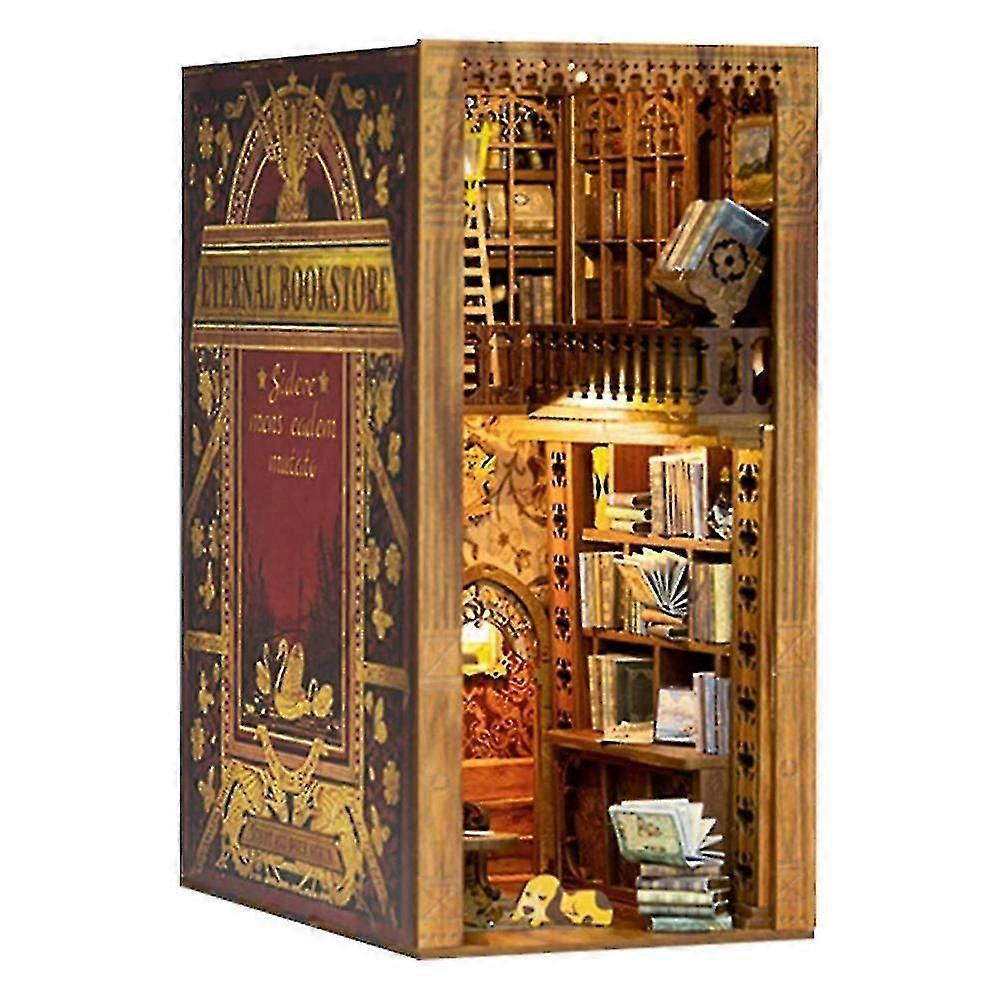 新しいDIYブックヌークキット3D木製パズルブックエンド-DIYブックヌーク、シェルフインサート装飾木製装飾Mo