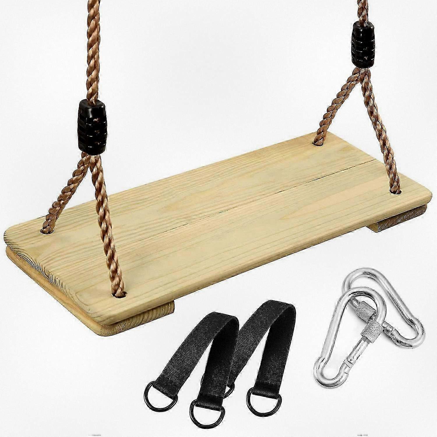Adjustable Wooden Swing Seat with Hemp Rope for Indoor and Outdoor Use - Suitable for Both Kids and Adults