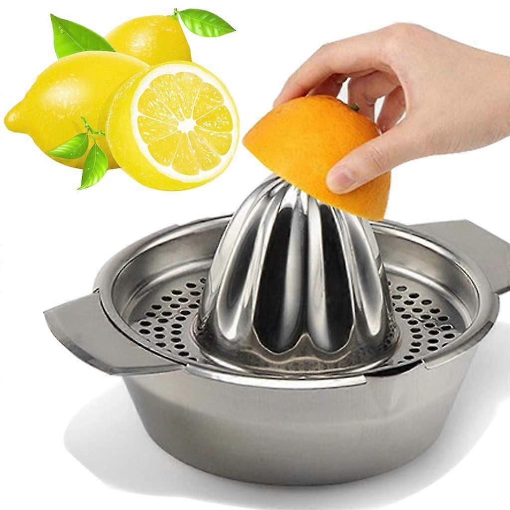 Stainless Steel Lemon Squeezer With Built In Bowl For Oranges Lemons And Other Citrus, Manual Citrus Juicer For Kitchen