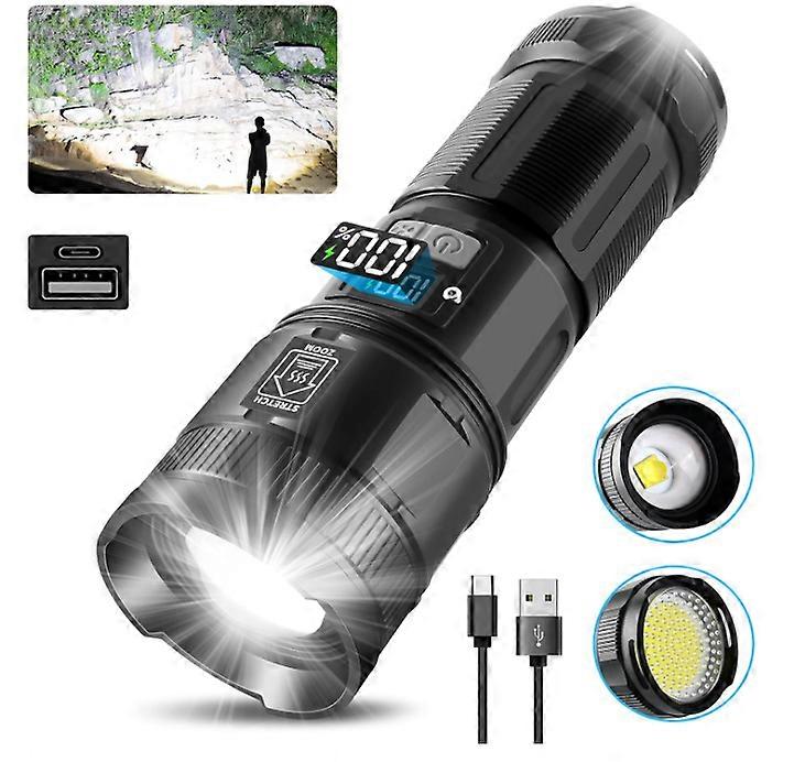 Super Bright Flashlights with COB Work Light, High Powered, Powerful Handheld Led Tactical Flashlights for Emergencies Camping Hiking(Black)