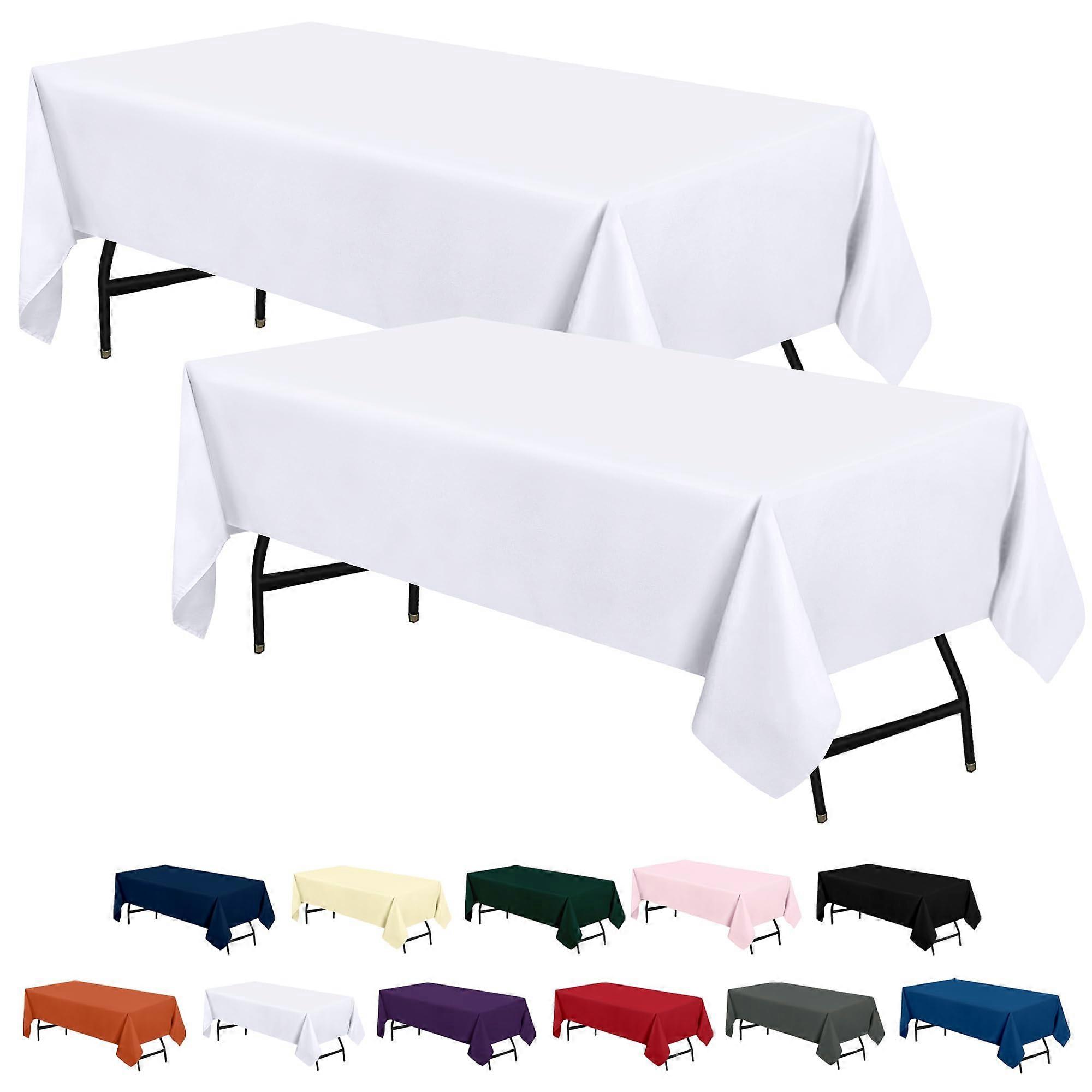 6 Foot Rectangular Table Cloths - 2 Packs, 60x102 Inch White, Stain and Wrinkle Resistant, Durable Polyester Material
