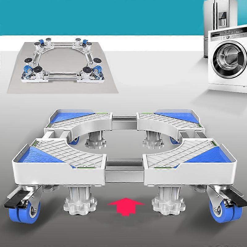 Double tubes 4 roues + 8 pieds réglables Support de réfrigérateur en acier inoxydable Support de base de machine à laver