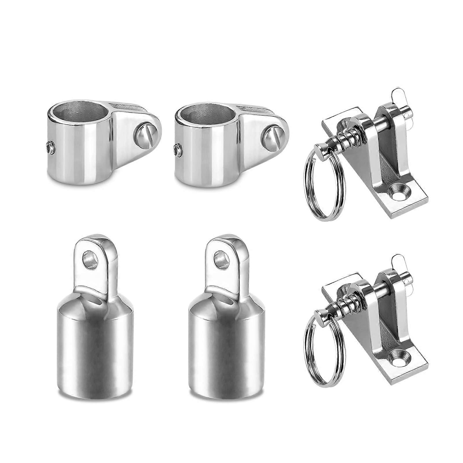 Boat Bimini Top Fittings Hardware Set for 7/8" (22mm) Round Tube, Includes Jaw Slide, Cap Eye End, Deck Hinge, 6 Pieces
