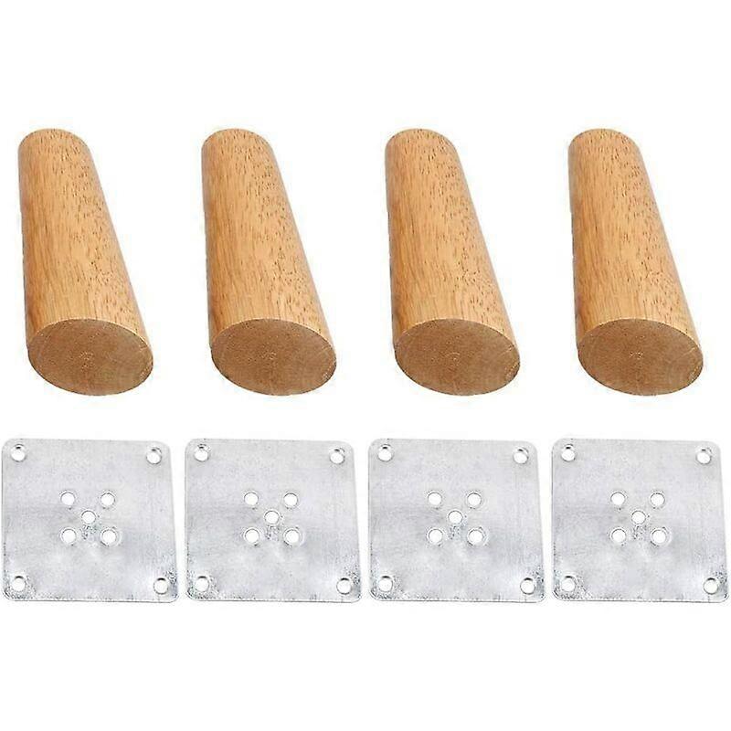 Set of 4 Solid Wood Furniture Legs Slanted 15cm, Replacement Feet with Mounting Plate and Screws for Sofa, TV, Bed, Dining Table