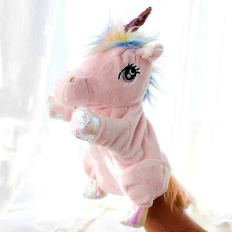 Cartoon Pink Unicorn Hand Puppet Plush Doll Accompanying Toy