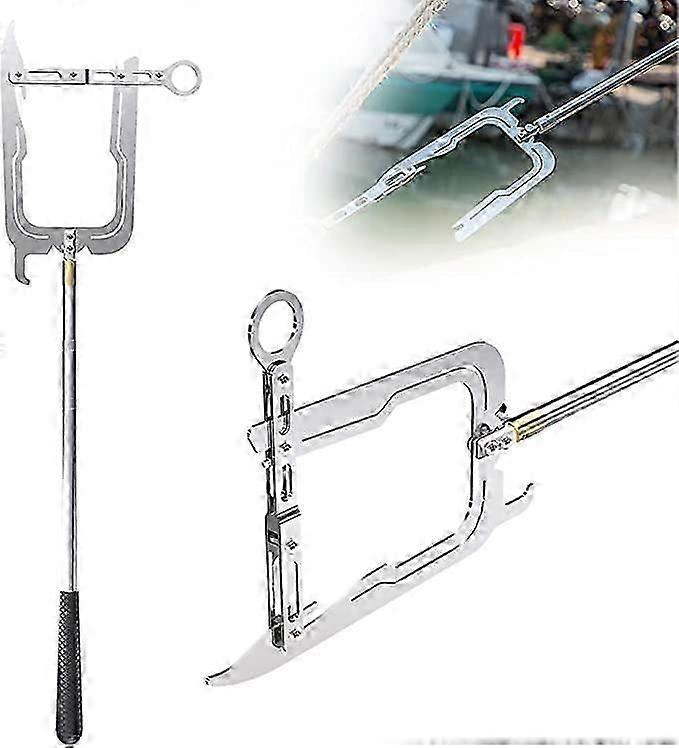 Multifunksjonell dokkekrok, teleskopisk båtkrok 15.7-59IN rustfritt stål langdistansetråder metalldokk låsering, dokk trygt båtkrok