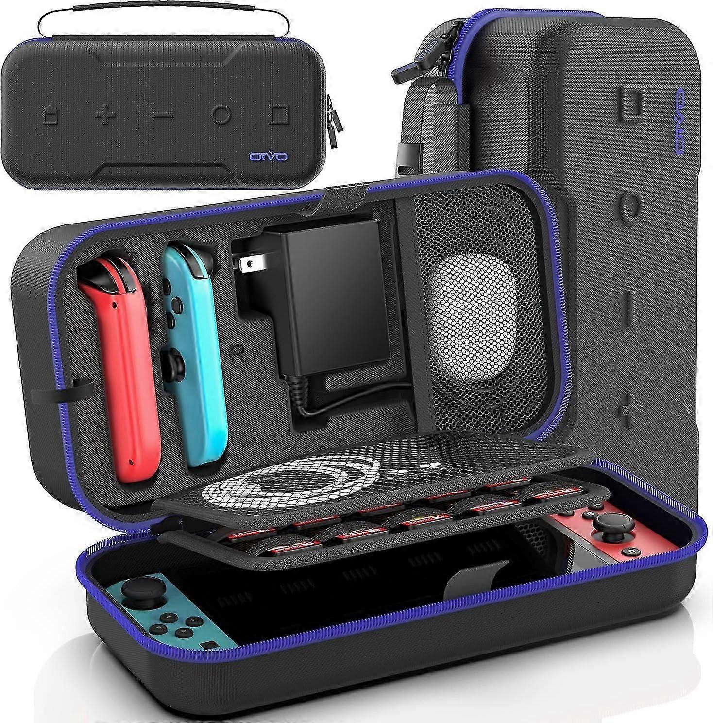 Switch OLED Carrying Case Compatible with Nintendo Switch/OLED Model, Portable Switch Travel Carry Case Fit for Joy-Con 20 Games, Blue