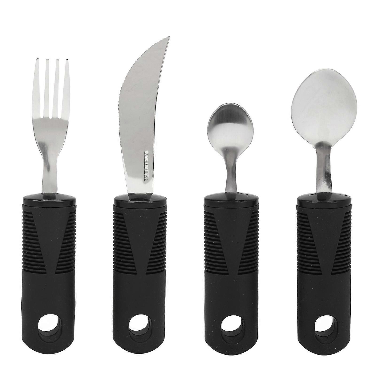 4Pcs Utensils Rubber Nonslip Handle Stainless Steel Spoon Fork Utensils Set for Home